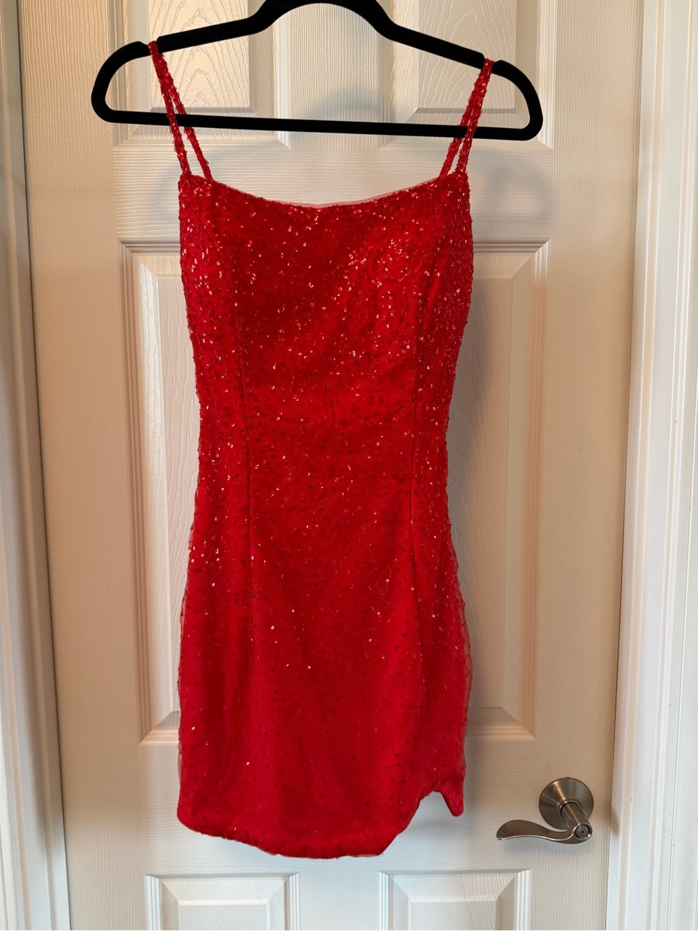 Sparkling Red Sequin Spaghetti-Strap Mini Dress